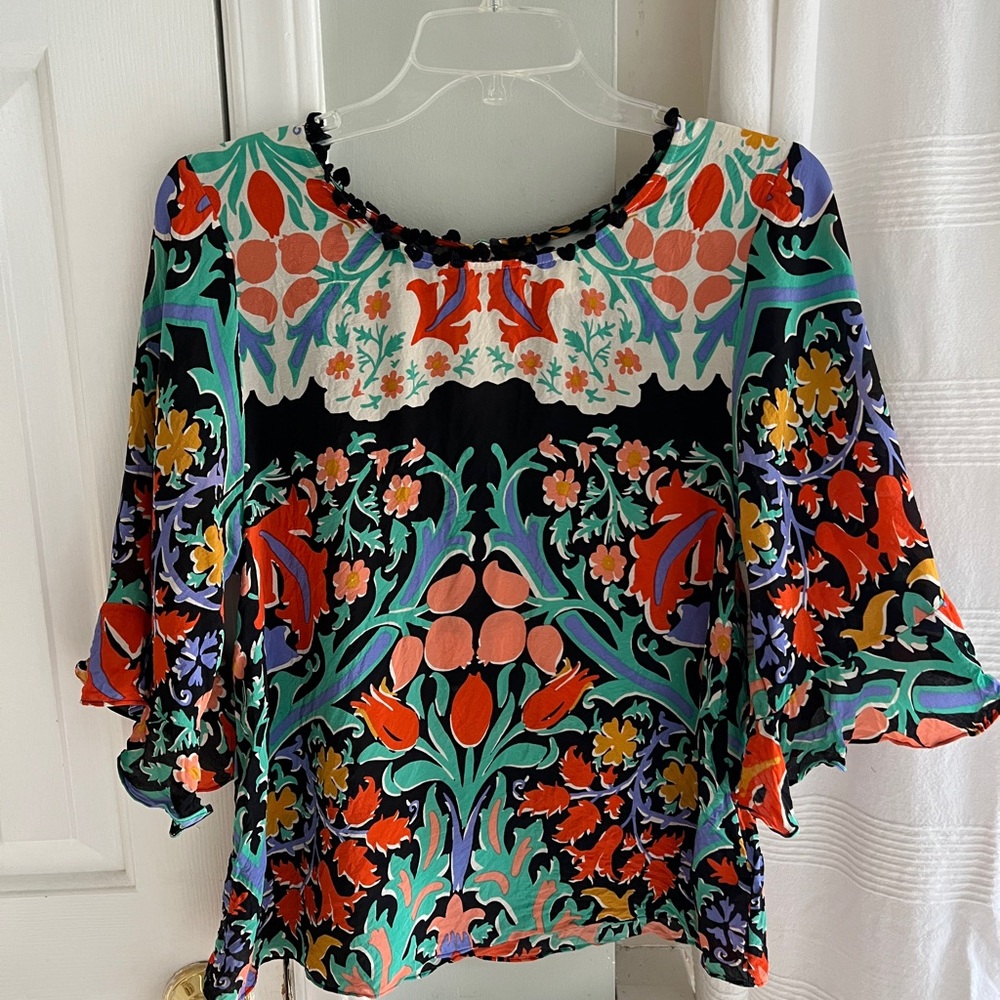 Anthropologie Maeve Folkart Silk Top